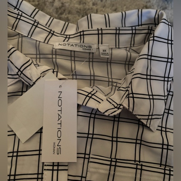 NWT Notations Woman Sleeveless Button Front Plaid Blouse White Black Size 3X - Picture 3 of 4
